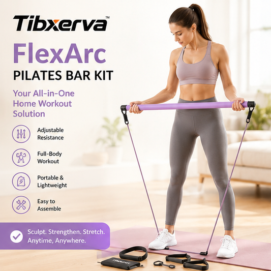 Tibxerva™ FlexArc Adjustable Pilates Bar Kit — Portable Resistance Band Home Gym & Full-Body Toning Trainer