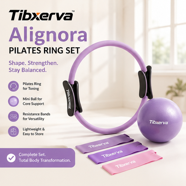 Tibxerva™ Alignora Pilates Ring Set — Resistance Circle, Mini Exercise Ball & Sculpting Band Kit