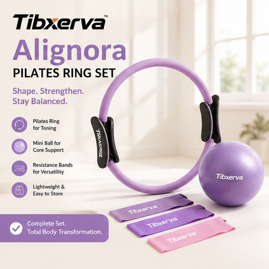 Tibxerva™ Alignora Pilates Ring Set — Resistance Circle, Mini Exercise Ball & Sculpting Band Kit