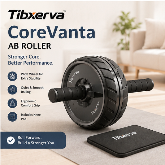 Tibxerva™ CoreVanta Silent Ab Roller — Wide-Wheel Core Trainer with Knee Support Pad
