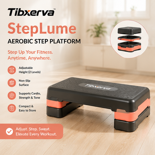 Tibxerva™ StepLume Adjustable Aerobic Platform — Compact Home Cardio Step & Lower-Body Trainer