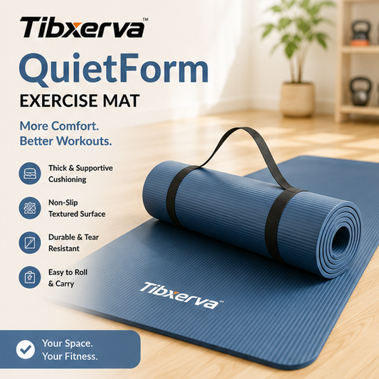 Tibxerva™ QuietForm Exercise Mat — High-Density Home Workout, Pilates & Floor Training Mat